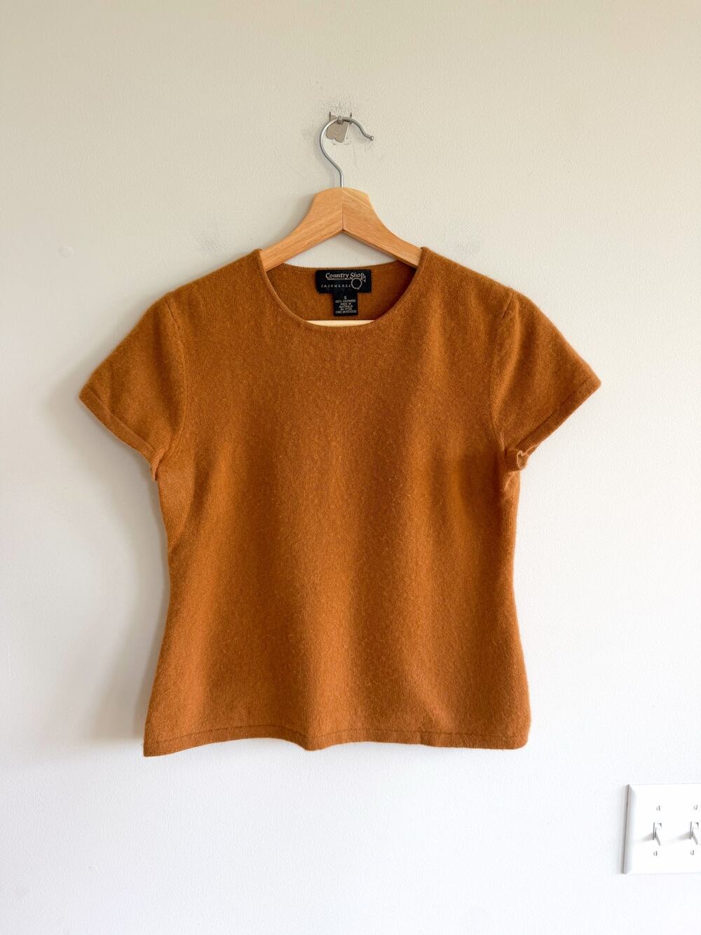 Country Shop 100% Cashmere Crew Neck Short Sleeve Blouse Brown S